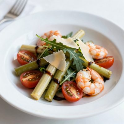 Insalata di carciofi e scampi con salsa all’aceto balsamico