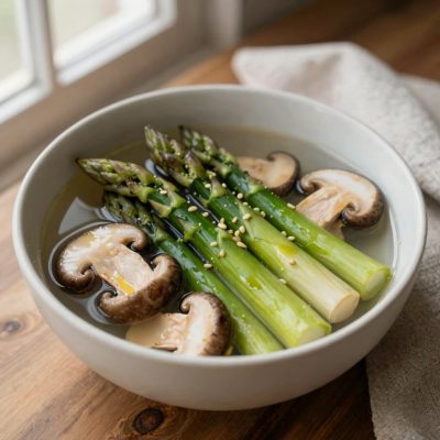 Zuppa d’asparagi e funghi