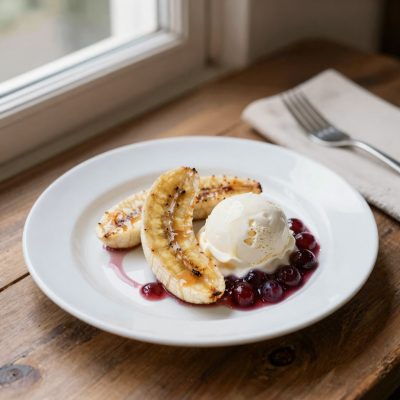 Banane flambé e composta d’uva