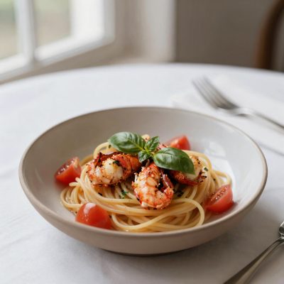 Spaghetti all’Aragosta con profumo di Cipolla e Pomodoro maturo