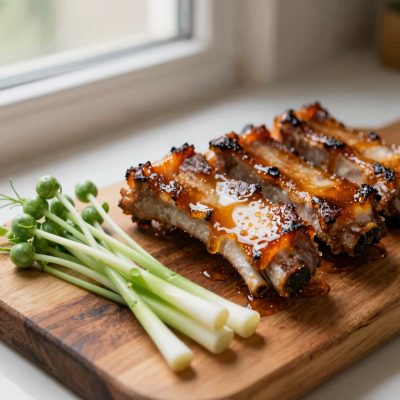 Spare ribs con germogli di bambù e piselli