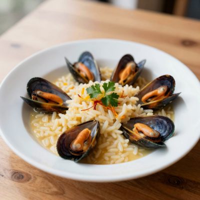 Risotto con le cozze e zafferano