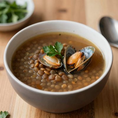 Zuppa di lenticchie e frutti di mare