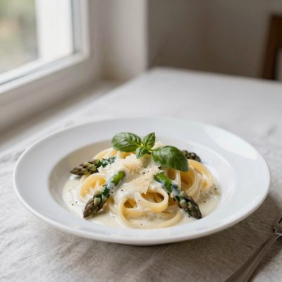 Spaghettini in rosa e verde
