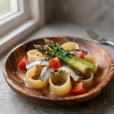 Bavette con Asparagi, Scorfano ed Erba Cipollina