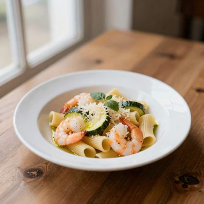 Bucatini con Peperoncino, Zucchine, Gamberi e cipolla di Tropea