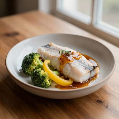 Tranci di pescatrice con broccoli romani e Gamberi