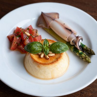 Flan di calamaretti e basilico