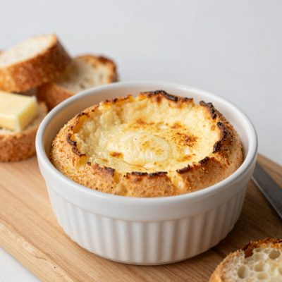 Soufflé al formaggio e crostini di pane