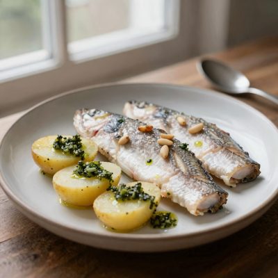 Tranci di pescatrice con basilico e pinoli